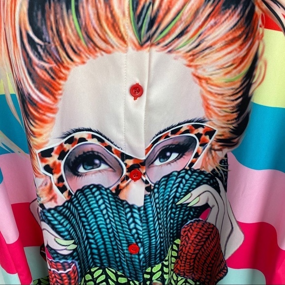 SHIRT Dress Brightly Colored Graphic Print Striped Anime - Picture 7 of 13